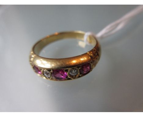 18ct Yellow gold five stone ruby and diamond ring CONDITION REPORT 3g