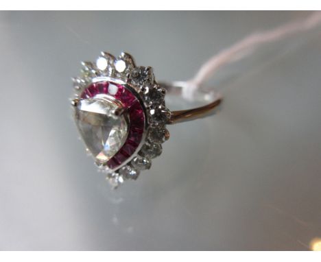 18ct White gold rose cut diamond and calibre cut ruby ring CONDITION REPORT Good condition, size M. Of recent manufacture. Ro