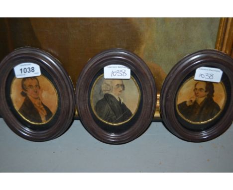 Group of three 19th Century watercolour portrait miniatures in modern frames