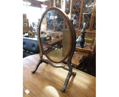 Oval mahogany and inlaid swing frame dressing table mirror together with a Georgian splat back dining chair, a farmhouse kitc