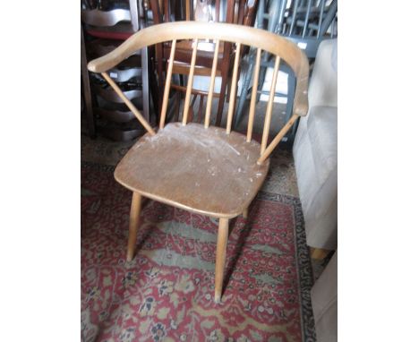 Set of four mid 20th Century elm stick back chairs by Centa (at fault), together with a pair of elm stick back chairs