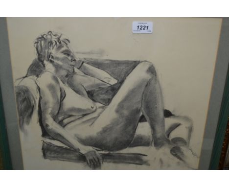20th Century charcoal nude study and an oil on canvas, head portrait of a young girl signed Wyatt, dated '76, 16ins x 12ins e