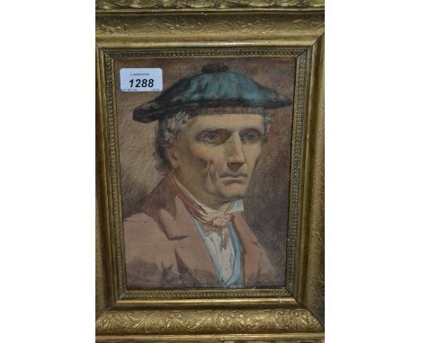 Early 20th Century watercolour, head and shoulder portrait of a Scotsman, unsigned, gilt framed, 10ins x 7ins