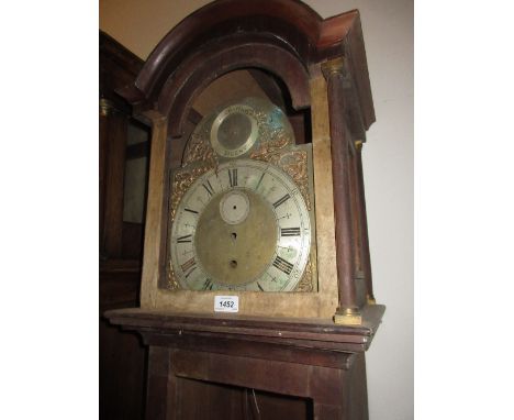 20th Century mahogany veneered longcase clock with brass movement and dial (at fault, for restoration or parts)