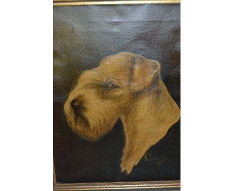 R. Ladavid, signed oil on canvas, head study of a dog, 16ins x 12ins