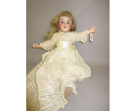 Handwerck 109 / 11 21in bisque head doll with fully jointed body, human hair wig, closing eyes and silk dress