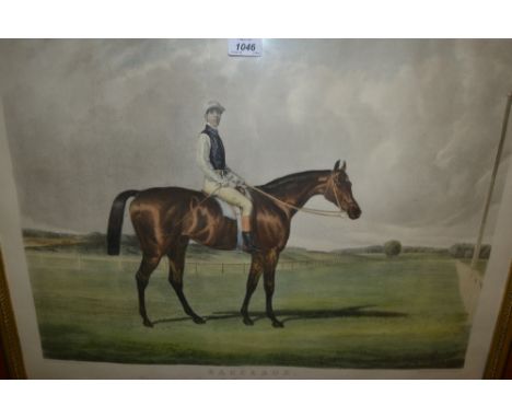 Harris and Quentery after W. Sextie, a 19th Century coloured engraving, portrait of the racehorse Saucebox, winner of the St.