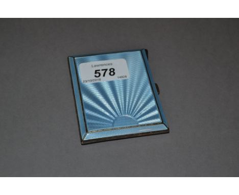 Birmingham silver engine turned and blue translucent enamel decorated cigarette case of Art Deco design CONDITION REPORT Good