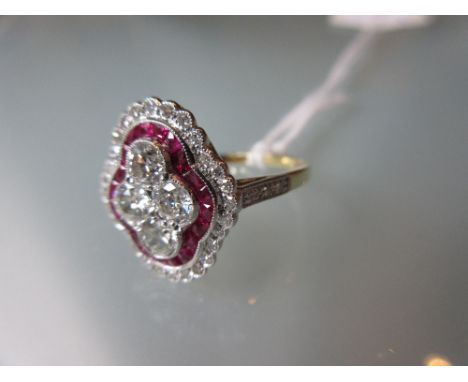 18ct Yellow gold diamond and ruby cluster ring