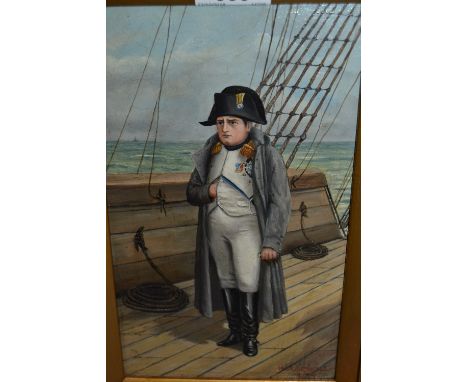 W. Cornwall, oil on board, portrait of Napoleon on board H.M.S. Northumberland on the journey to St. Helena, signed and indis