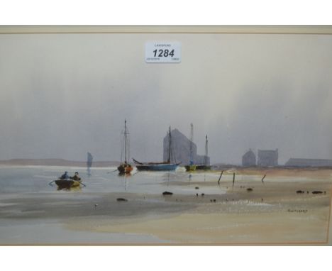 R. Witchard, group of three watercolours, river landscapes with boats, signed, 9.5ins x 15.25ins, gilt framed