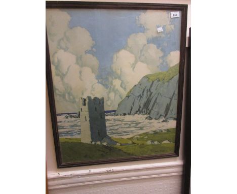 Group of five oak framed coloured prints by mid 20th Century poster design artists including Paul Henry, Norman Wilkinson and