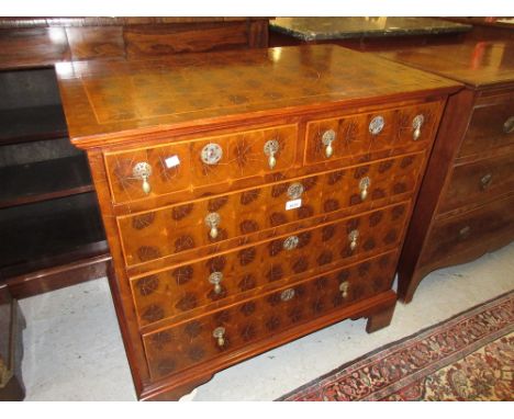 Oyster laburnum veneered chest of two short over three long graduated drawers in 18th Century style with brass drop handles, 