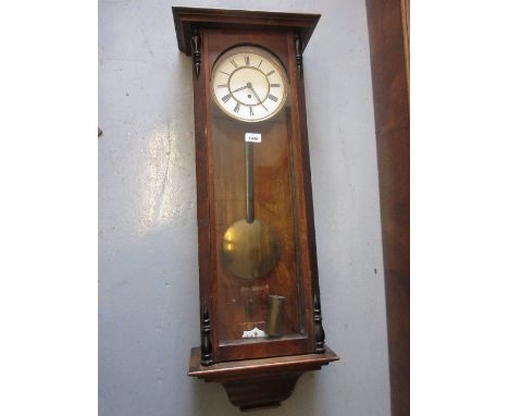 Late 19th / early 20th Century walnut cased Vienna type wall clock with enamel dial and single train movement