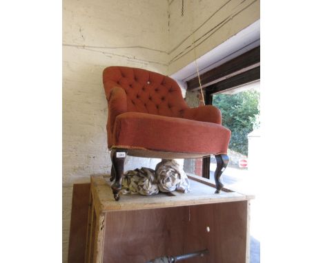 Late Victorian button upholstered tub shaped chair on cabriole front supports