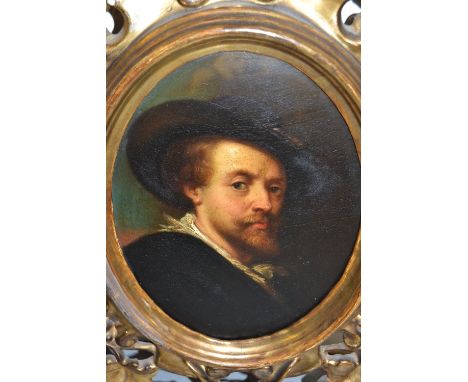 After Rubens, 19th Century Continental oil on board, after the self portrait, oval mounted in a Florentine carved and giltwoo