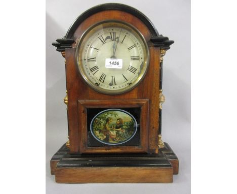 19th Century American Seth Thomas mahogany mantel clock, the enamel dial with Roman numerals, with a two train movement strik