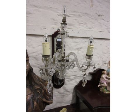Pair of late 19th or early 20th Century Venetian / Murano glass three light girandoles, the velvet backed mirror wall panels,