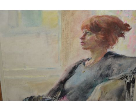 Christopher Alexander, oil on textured board, portrait study of a lady, 13ins x 16ins