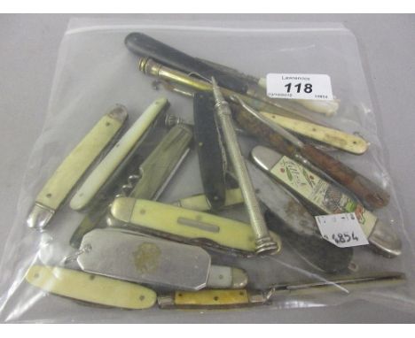 Bag containing a quantity of miscellaneous penknives, button hooks and pencils