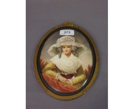 K.P.M. porcelain plaque painted with a portrait of the Duchess of Drummond after Wagner, 7.5ins x 5.25ins, gilt framed, vario