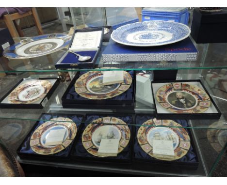 Four Royal Worcester Nelson Collection plates, Trafalgar, Copenhagen, Cape St Vincent & Nile along with similar plates, mugs 