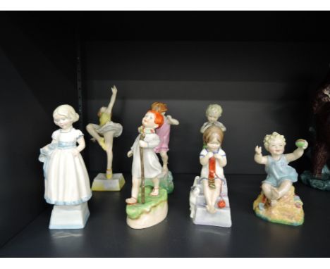 A complete set of Seven Royal Worcester days of the week children figures, Monday 3257, Tuesday 3258, Wednesday 3258 (af), Th