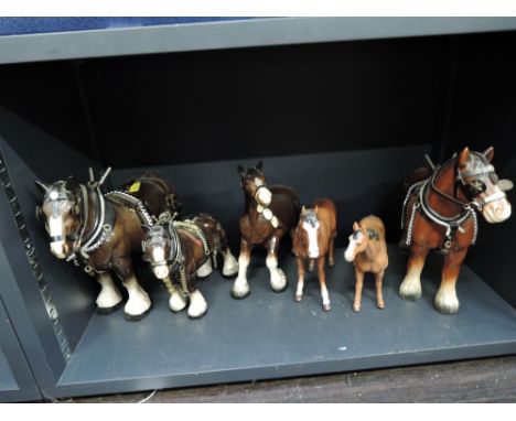 Six ceramic studies of horses, some harnessed including Leonardo and similar
