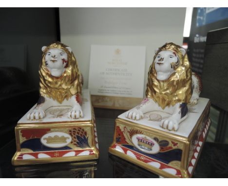 A pair of Royal Worcester studies, Trafalgar Lions, limited edition 89/750, boxed