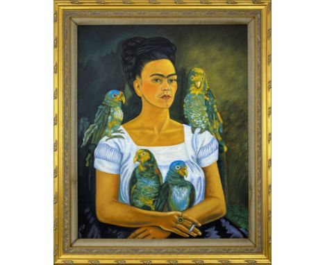 ATTRIBUTED TO FRIDA KAHLOSelf PortraitOil on Canvas, Signed VersoSight - 20" x 16" - Frame - 24" x 24"