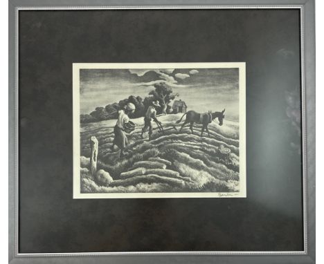 THOMAS HART BENTONPlantingPencil SignedOffset LithographSight - 8 1/2" x 11" - Frame - 17 1/4" x 19 3/4"