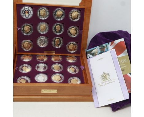 2002 silver proof twenty-four-coin set, The Golden Jubilee Collection, in presentation case with all CoAs and purple velvet c