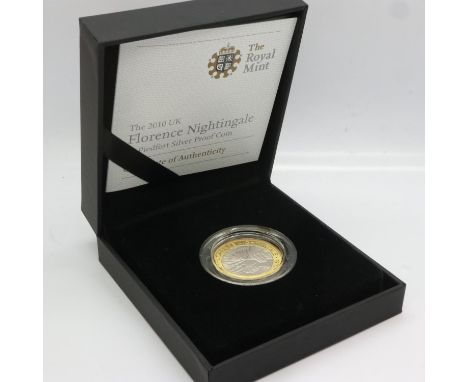 2010 silver proof Piedfort £2, Florence Nightingale, Royal Mint, limited edition of 1500, boxed with CoA. UK P&amp;P Group 1 