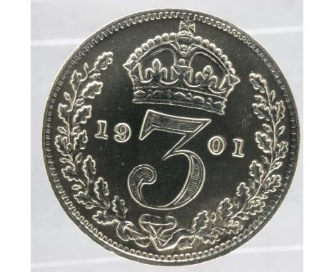 1901 silver Maundy threepence - EF grade; scratch in field, UK P&amp;P Group 0 (£6+VAT for the first lot and £1+VAT for subse