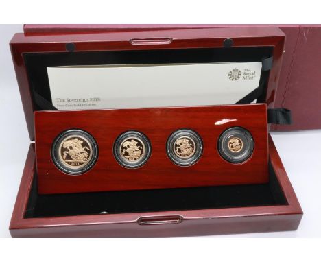 2018 gold proof four-coin sovereign set, Royal Mint, boxed with CoA. UK P&amp;P Group 1 (£16+VAT for the first lot and £2+VAT