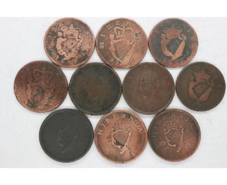 Lot of early milled Hibernian Irish half penny coins, UK P&amp;P Group 0 (£6+VAT for the first lot and £1+VAT for subsequent 