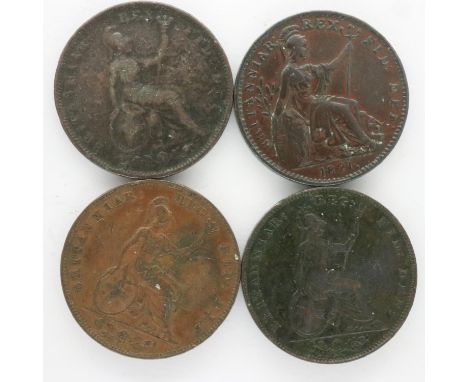 Four farthings: 1821, 1827, 1839 and 1859 - VF-EF grades. P&amp;P Group 0 (£6+VAT for the first lot and £1+VAT for subsequent