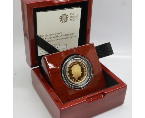 2019 gold proof quarter-oz £25, The Falcon of the Plantagenets from the Queens Beasts collection, Royal Mint, limited edition