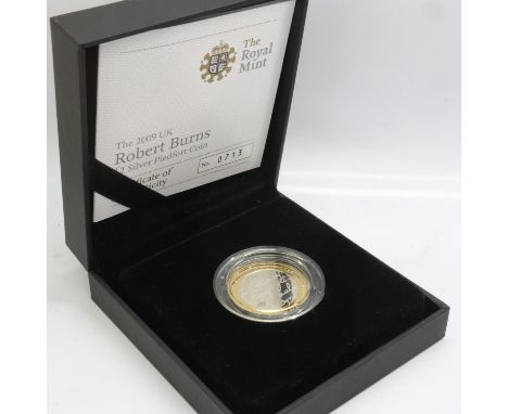 2009 silver proof Piedfort £2, Robert Burns, Royal Mint, limited edition of 1500, boxed with CoA. UK P&amp;P Group 1 (£16+VAT