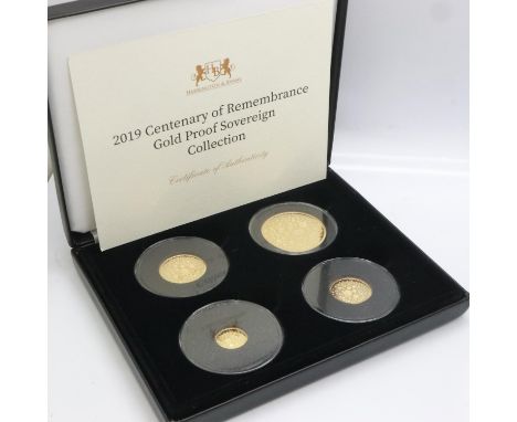 2019 gold proof four-coin set, Centenary of Remembrance, Harrington &amp; Byrne, limited edition of 100, boxed with CoA. UK P