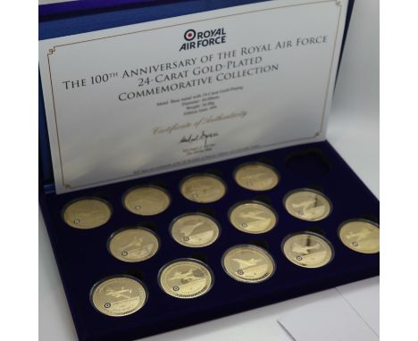 Thirteen RAF commemorative gilt rounds. UK P&amp;P Group 1 (£16+VAT for the first lot and £2+VAT for subsequent lots) 