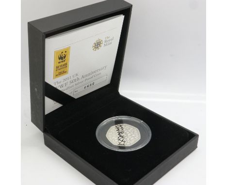 2011 silver proof Piedfort 50p, WWF 50th Anniversary, Royal Mint, limited edition of 1500, boxed with CoA. UK P&amp;P Group 1