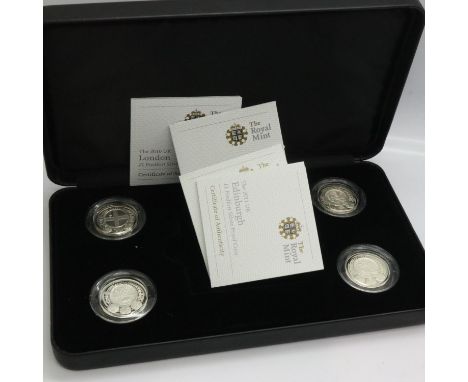 2010/11 four coin silver proof Piedfort £1 commemorative set, Royal Mint, each limited edition of 5000, boxed with all CoAs. 