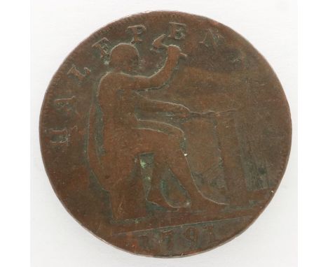 1791 John Wilkinson Iron Master halfpenny token. UK P&amp;P Group 0 (£6+VAT for the first lot and £1+VAT for subsequent lots)