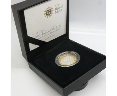 2011 silver proof Piedfort £2, King James Bible, Royal Mint, limited edition of 1500, boxed with CoA. UK P&amp;P Group 1 (£16