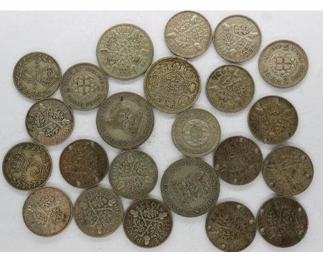 Mixed silver denominations of George V and George VI, all 1921-1936 - mixed grades. UK P&amp;P Group 0 (£6+VAT for the first 