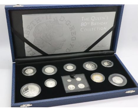 2006 silver proof collection, The Queens 80th Birthday Collection, Royal Mint, limited edition of 8000, boxed with CoA. UK P&