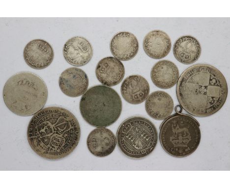 Silver denominations of Queen Victoria and an 1826 silver shilling of George IV - mixed circulated grades. UK P&amp;P Group 0
