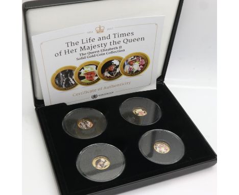 2017 9ct gold four-coin set, The Life and Times of Her Majesty the Queen, Heirloom Coin Collections, limited edition of 499, 