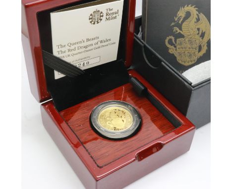 2018 gold proof quarter-oz £25, The Red Dragon of Wales from the Queens Beasts collection, Royal Mint, limited edition of 125